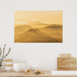 Nebelhügel morgens Sonnenaufgang Poster