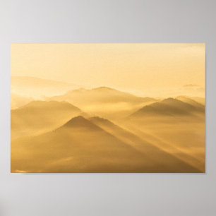Nebelhügel morgens Sonnenaufgang Poster