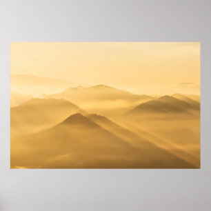 Nebelhügel morgens Sonnenaufgang Poster