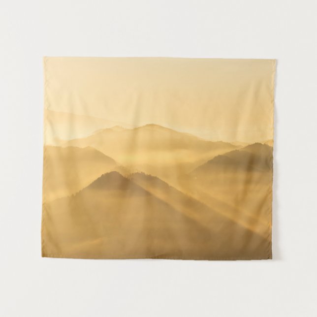 Nebelhügel morgens Sonnenaufgang Wandteppich (Vorderseite (Horizontal))