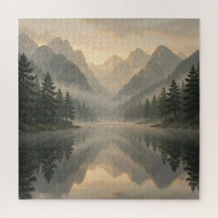 Nebeliger Bergsee-Kiefernwald-Sonnenaufgang