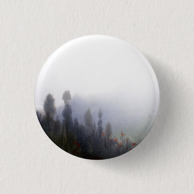 Nebeliger Bergwald Landschaft Button (Vorderseite)