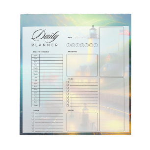 Nebeliger Hafen und Leuchtturm Tagesplaner Notizblock