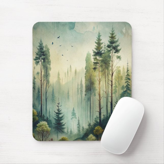Nebeliger Immergrüner Wald Mousepad (Mit Mouse)