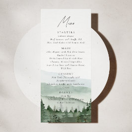 Nebeliger Kiefernberg-Hochzeitsmenükarte Einladung