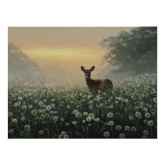 Nebeliger Morgen Wiesenhirsch Poster