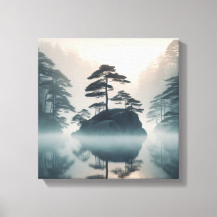 Nebeliger See Tranquility Japandi Wanddeko Leinwanddruck