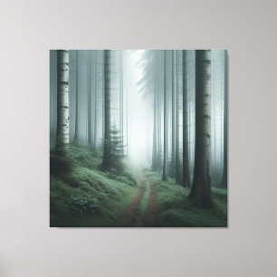 Nebeliger Wald auf Leinwand, Serener Nebelbaum Leinwanddruck