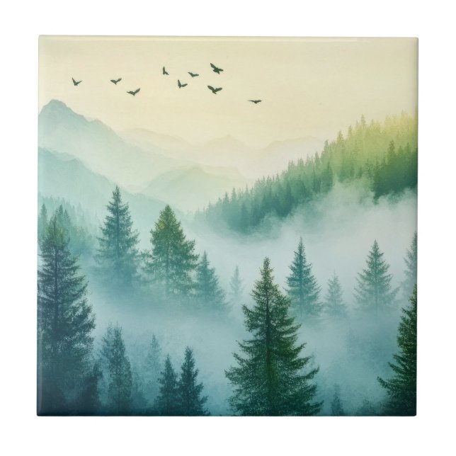 Nebeliger Wald Fliese (Vorderseite)