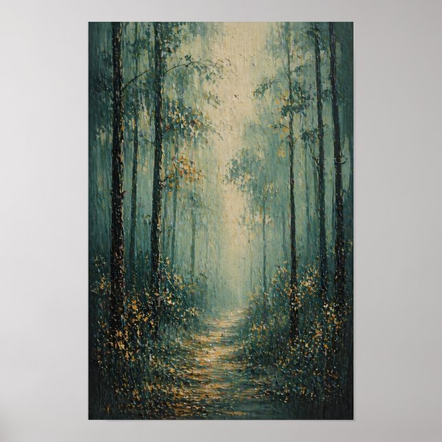 Nebeliger Waldpfad im Impasto-Stil Poster (Vorne)