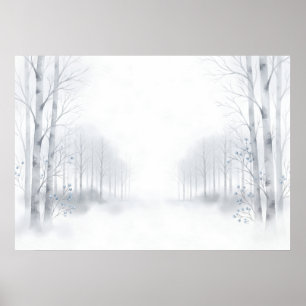 Nebeliger Weißer Birkenwald Winter Aquarell Poster