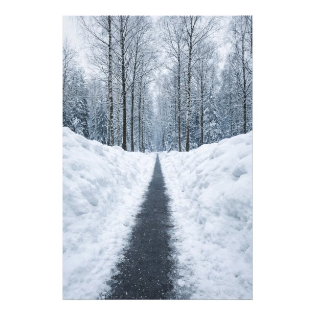 Nebeliger Winterwaldweg Winterlandschaft Poster (Vorne)
