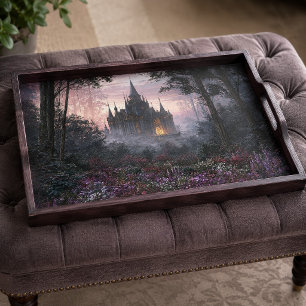 Nebeliger Zwielicht-Gotik-Schloss-Wald-Decoupage Seidenpapier