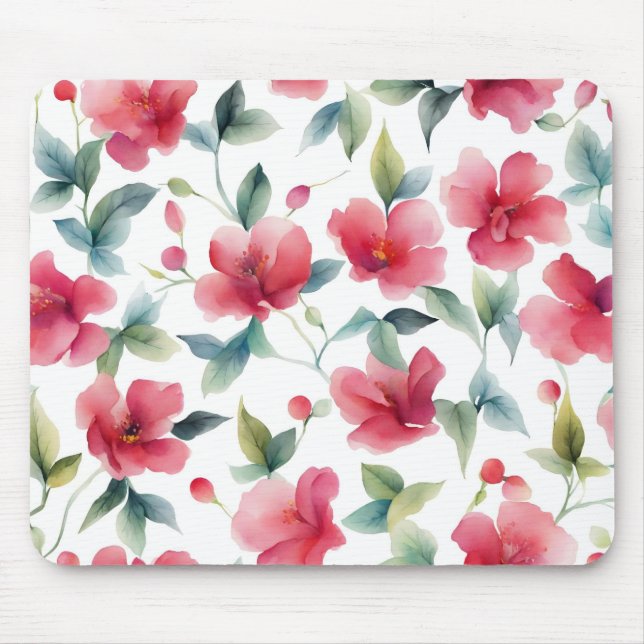 Nebeliges rotes Blumenmuster Mousepad (Vorne)
