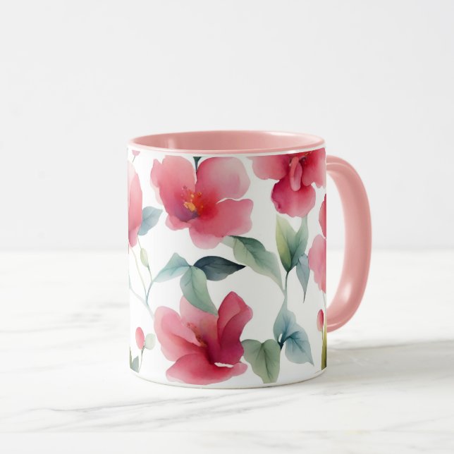 Nebelrotes Blumenmuster Tasse (VorderseiteRechts)