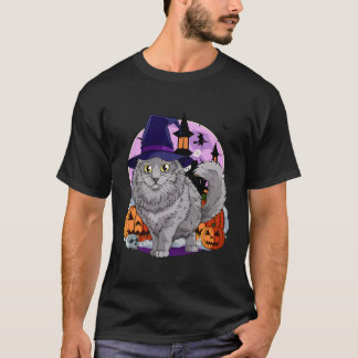 Nebelung Cat Niedlich Halloween Hexenkürbis T-Shirt