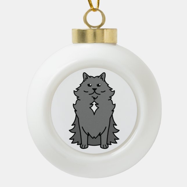 Nebelung Katzen-Cartoon Keramik Kugel-Ornament (Vorderseite)