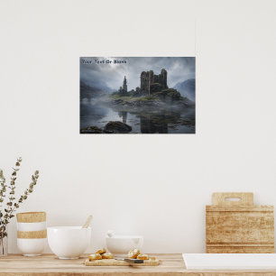 Nebelverhangene schottische Burgruine Poster