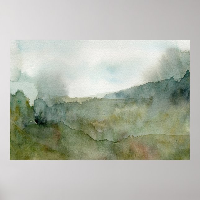 Nebelwiese Wasserfarbenlandschaft  Poster (Vorne)