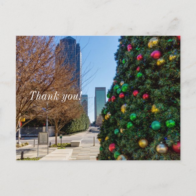 Neben dem Dallas Weihnachtsbaum Vielen Dank Postkarte (Vorderseite)