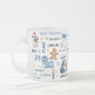 Nebeneinander-Muster mit Kuh, Santa & blauem Schle Mattglastasse
