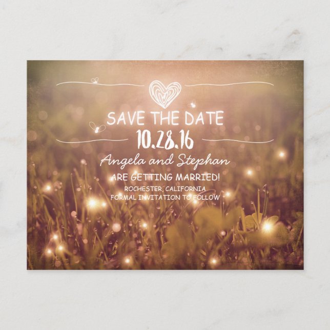 nebensächliche Nachtleuchten Save the Date Postkar Ankündigungspostkarte (Vorderseite)