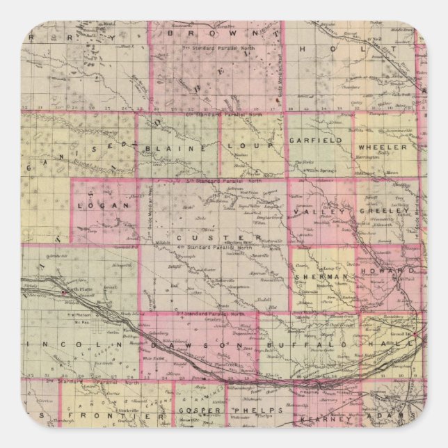 Nebraska 3 quadratischer aufkleber (Vorderseite)