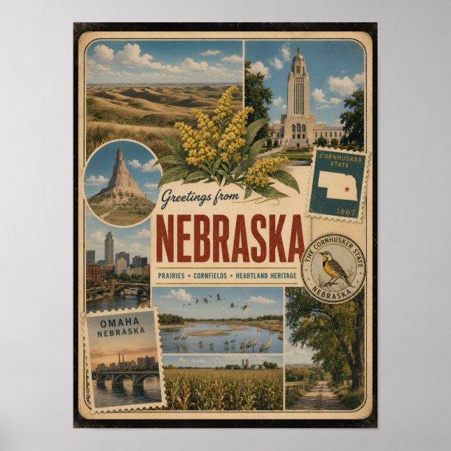 Nebraska Authentischer Vintage-Stil Poster (Vorne)