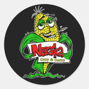 Nebraska Cartoon Corn Cob Runder Aufkleber