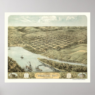 Nebraska City, NE Panoramakarte - 1868 Poster