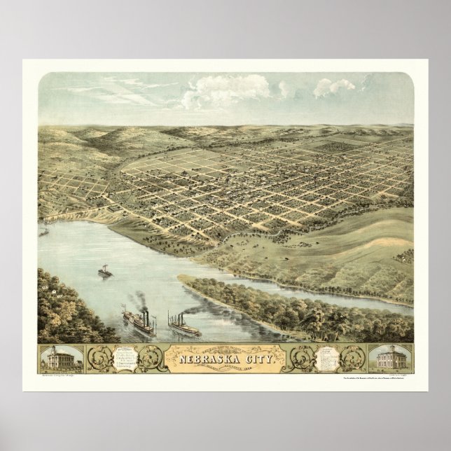 Nebraska City, NE Panoramakarte - 1868 Poster (Vorne)