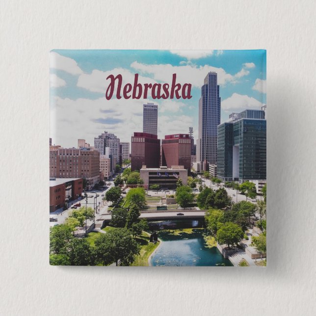 Nebraska City Skyline Omaha Button (Vorderseite)