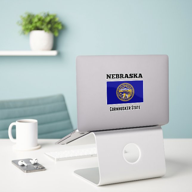 Nebraska, Cornhusker State, Flagge Aufkleber (Laptop auf Schreibtisch)