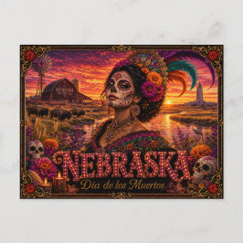 Nebraska Día de los Muertos Retro Postkarte