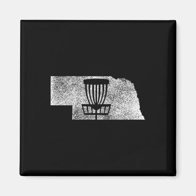 Nebraska Disc Golf Staat mit Basket Distressed Gr Magnet (Vorne)