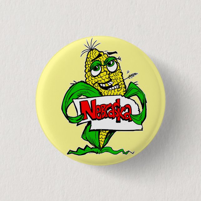 Nebraska Funny Cartoon Mais Button Button (Vorderseite)