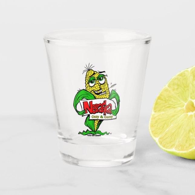 Nebraska Funny Cartoon Mais Cob Schnapsglas (Vorderseite)