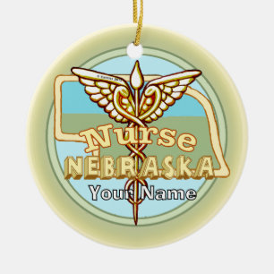 Nebraska Krankenschwester Caduceus Keramik Ornament