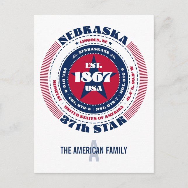 Nebraska, Lincoln, NE, Patriotic, Monogramm Postkarte (Vorderseite)