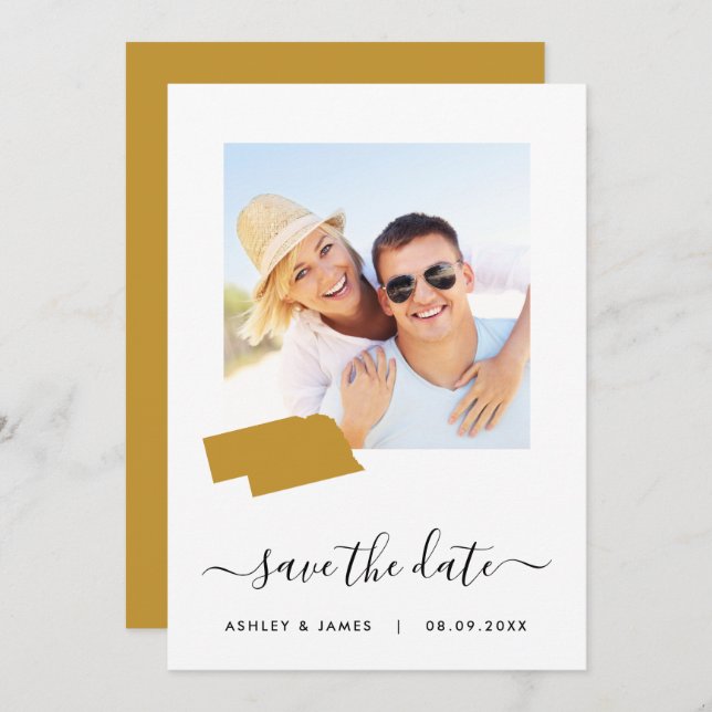 Nebraska Map Foto Wedding Save the Date Card (Vorne/Hinten)