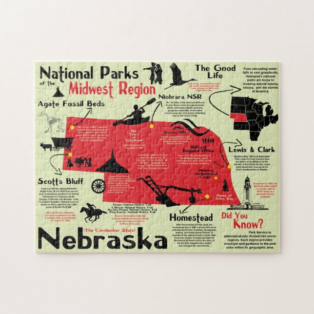 Nebraska National Parks Infografik Karte (Horizontal)