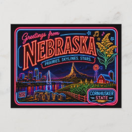 Nebraska Neon State Retro Vintage Postkarte
