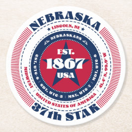 Nebraska Red White Blue Typografie Runder Pappuntersetzer