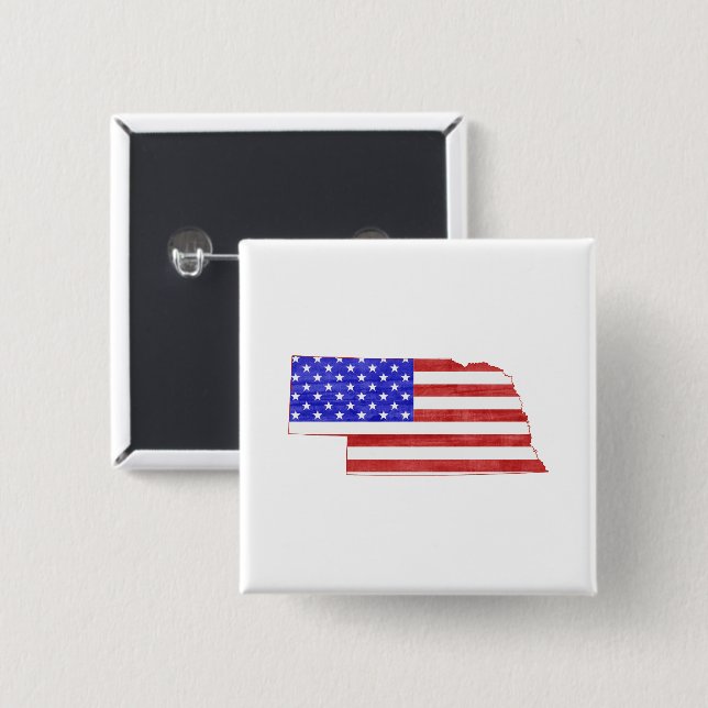Nebraska Shaped American Flag Button (Vorne & Hinten)