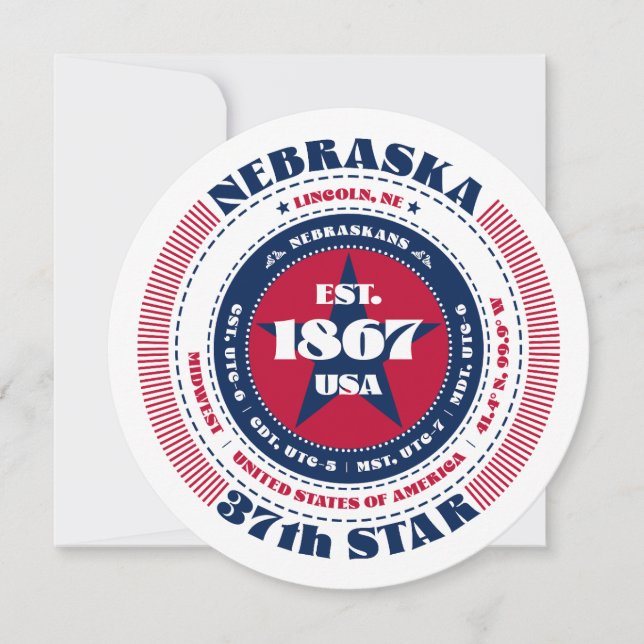 Nebraska-Staat-Circular Typografy-Flachkarte (Vorderseite)