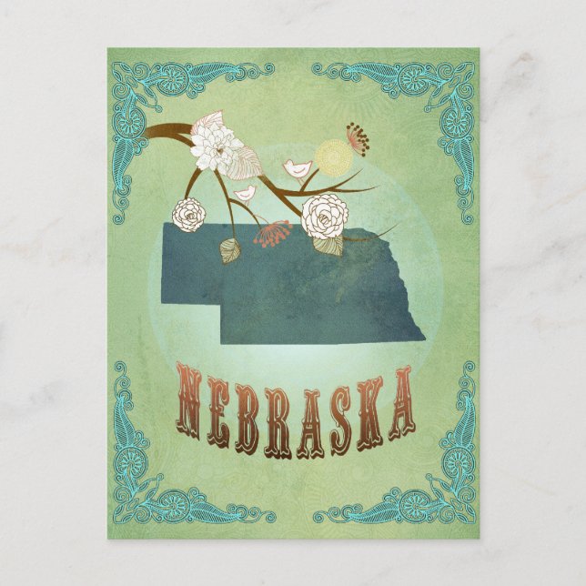 Nebraska-Staatskarte – Grün Postkarte (Vorderseite)