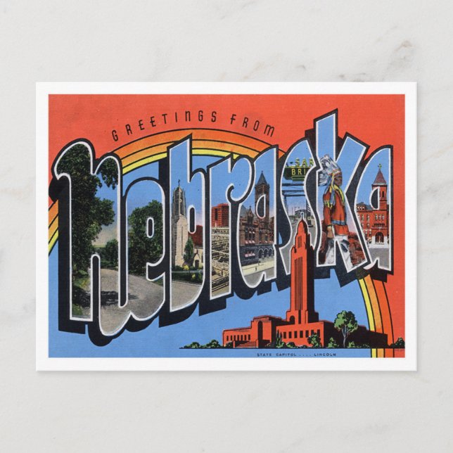 Nebraska Vintag Big Letters Postcard Postkarte (Vorderseite)