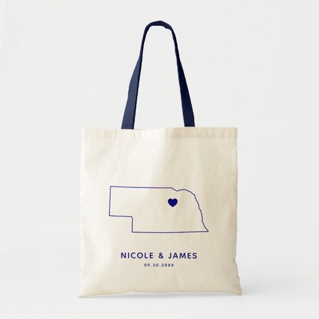 Nebraska Wedding Welcome Bag Map Taschen, Navy Blu Tragetasche (Vorne)