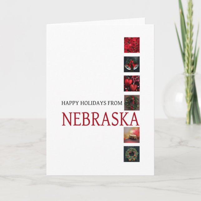 Nebraska Weihnachtskarte mit Ornamenten Feiertagskarte (Vorderseite)