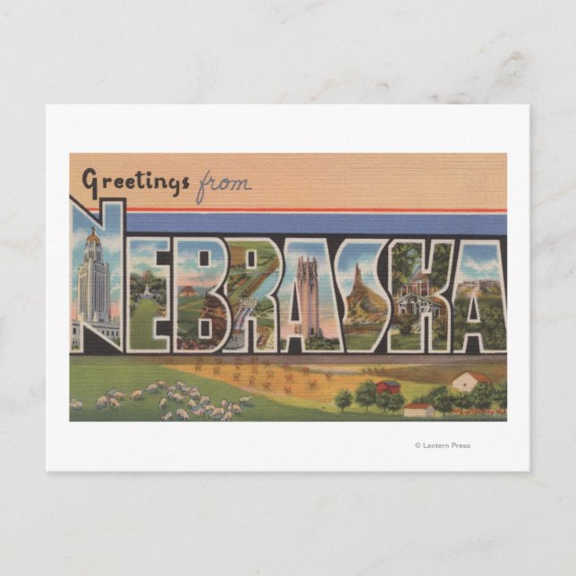 NebraskaGroße BuchstabenszenenNebraska Postkarte (Vorderseite)